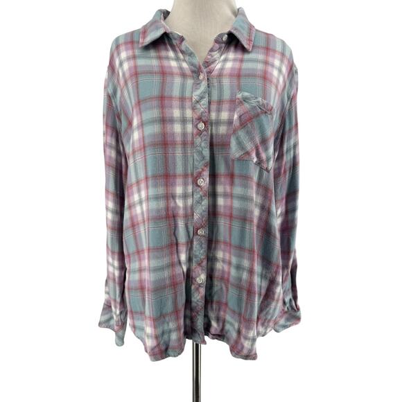 Rails Women's Teal Lavender Rose Hunter Long Sleeve Flannel Shirt Size XL - Picture 1 of 6